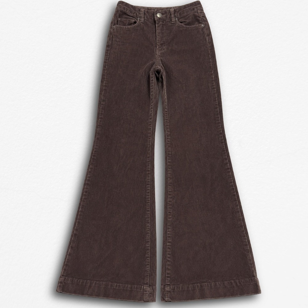 Ghanda Womens Brown Corduroy High Waisted Flare Pants Size 8 Retro Boho Wide Leg